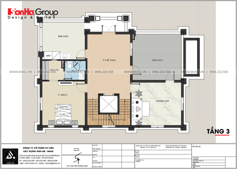 Biệt thự tân cổ điển 3 tầng diện tích 300m2 tại Hải Phòng – SH BTP 0166 16 Tầng 3 thiết kế biệt thự tân cổ điển mặt tiền 15m tại Hải Phòng