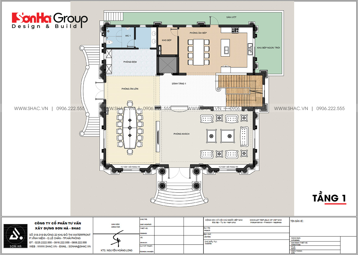 Ngôi biệt thự tân cổ điển 4 tầng diện tích 265m2 có tầng hầm - SH BTP 0165 28 Chi tiết tầng 1 trong thiết kế biệt thự tân cổ điển 4 tầng tại Đà Nẵng