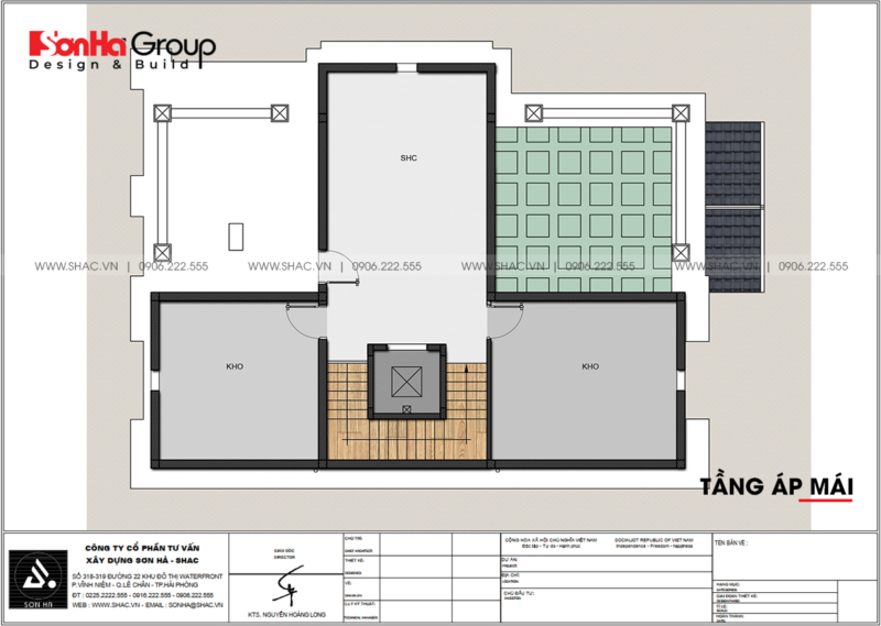 Biệt thự tân cổ điển 3 tầng diện tích 300m2 tại Hải Phòng – SH BTP 0166 17 Tầng áp mái trong thiết kế biệt thự song lập diện tích 300m2 tại Hải Phòng