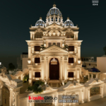 Phương án thiết kế biệt thự lâu đài 300m2 phối cảnh ban đêm