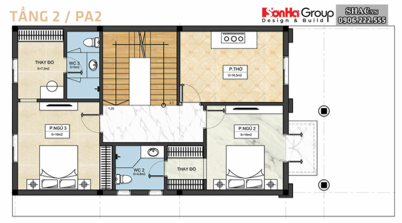 Bản vẽ mặt bằng tầng 2 PA2