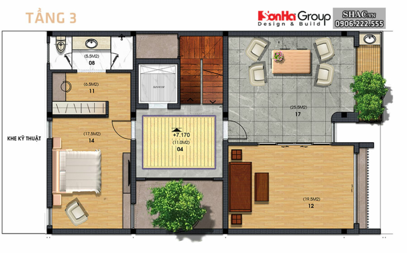 Bản vẽ mặt bằng tầng 3