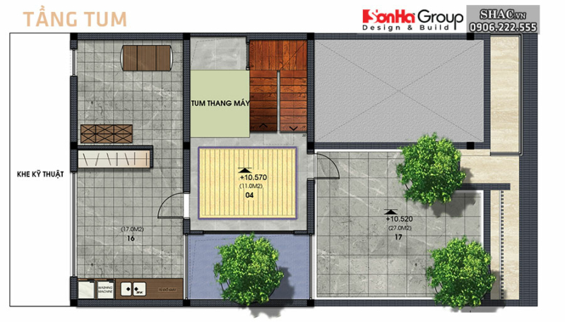 Bản vẽ mặt bằng tầng tum