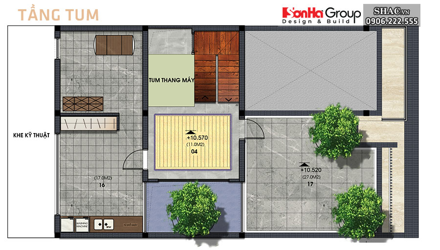 Bản vẽ mặt bằng tầng tum