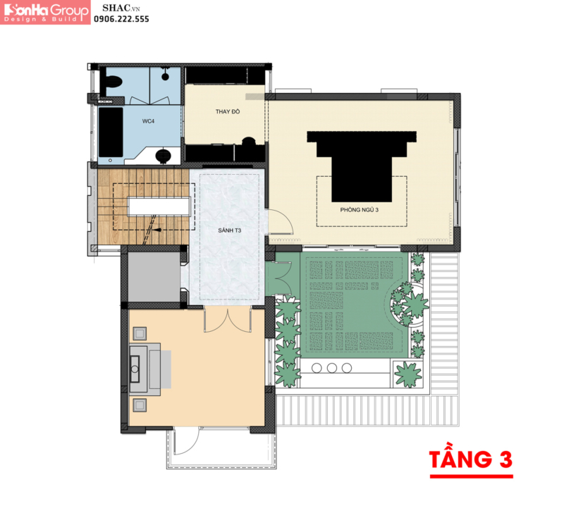 Thiết kế tầng 3 biệt thự