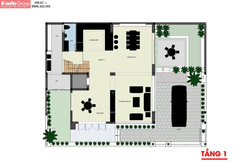 Bản vẽ công năng tầng 1 biệt thự