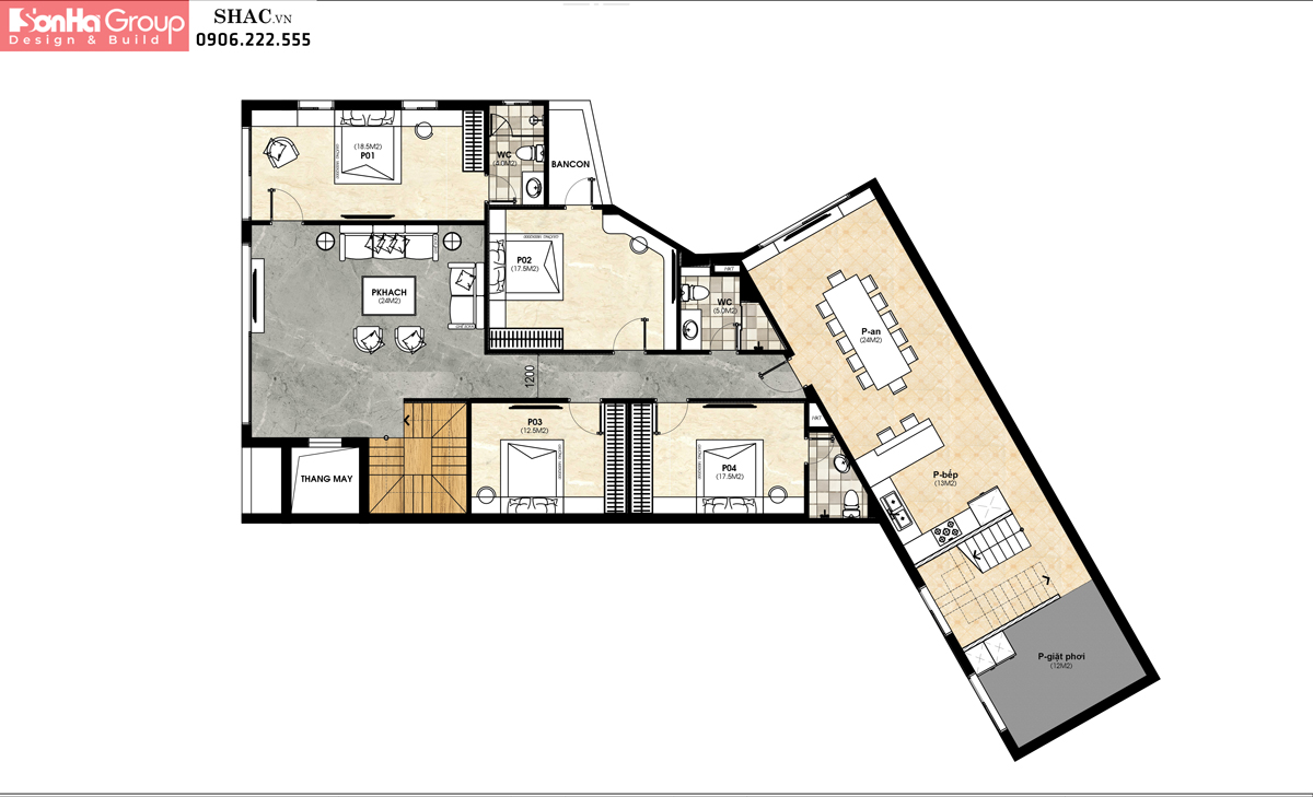 Thiết kế nội thất sang trọng trong căn hộ 222m2 tại Ninh Bình - SH NOP 0221 37