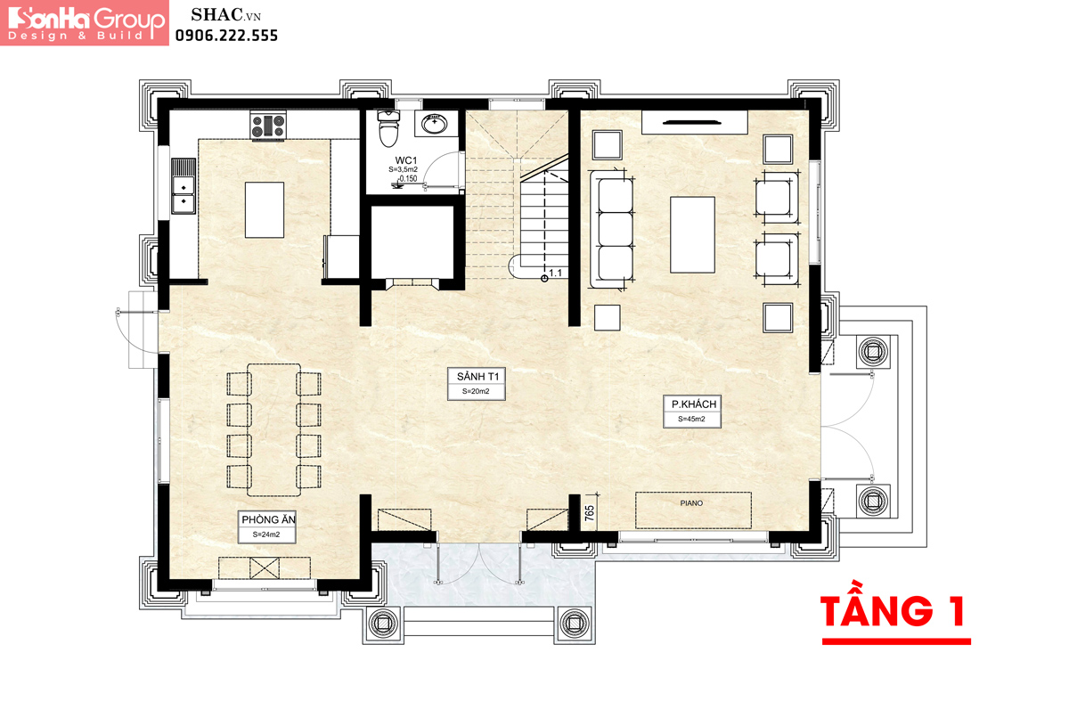 Mẫu biệt thự tân cổ điển 3 tầng 140m2 tại Hải Phòng 75