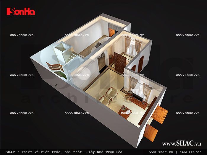 thiết kế công năng tầng 1 mẫu biệt thự chữ l đẹp