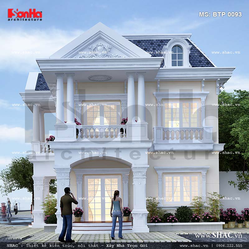 Thiết kế nhà mái thái đẹp tại Quảng Ninh, biệt thự 2 tầng mái thái 8,2x13m
