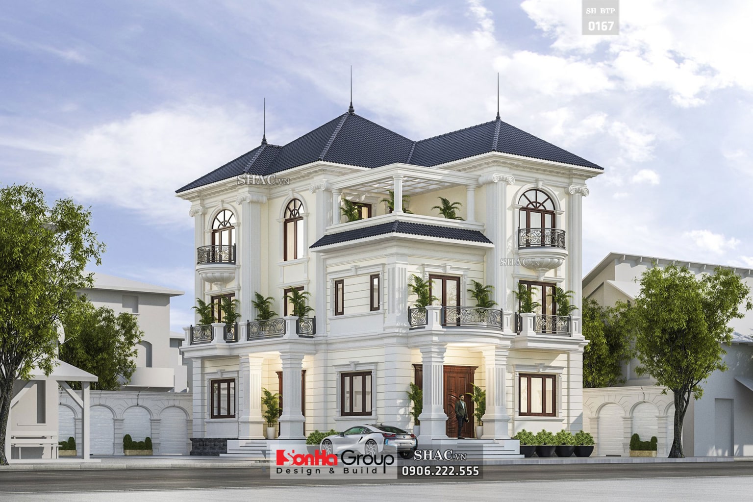Mẫu biệt thự kiểu Pháp 3 tầng mái Thái đẹp tinh tế CĐT ông Hướng  Nam  Định BT33595