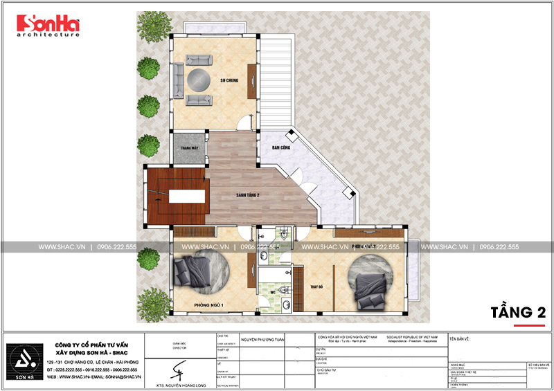 thiết kế công năng tầng 2 biệt thự chữ L tân cổ điển biệt thự mini 2 tầng chữ l
