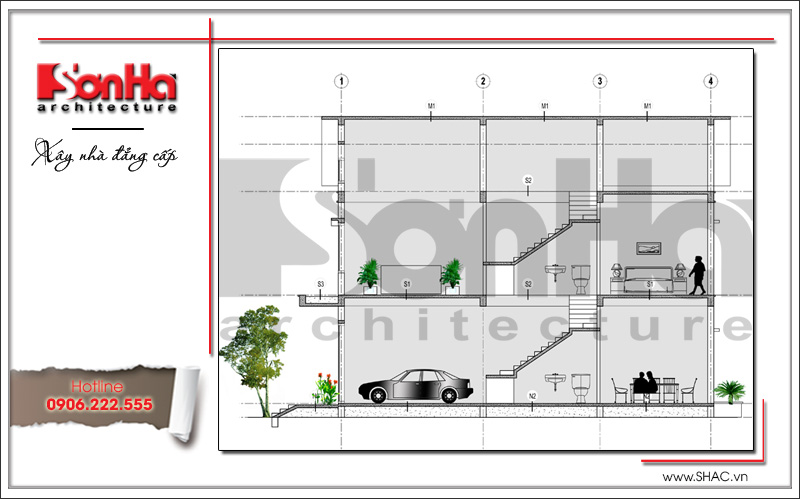 biệt thự 2 tầng mái bằng hiện đại