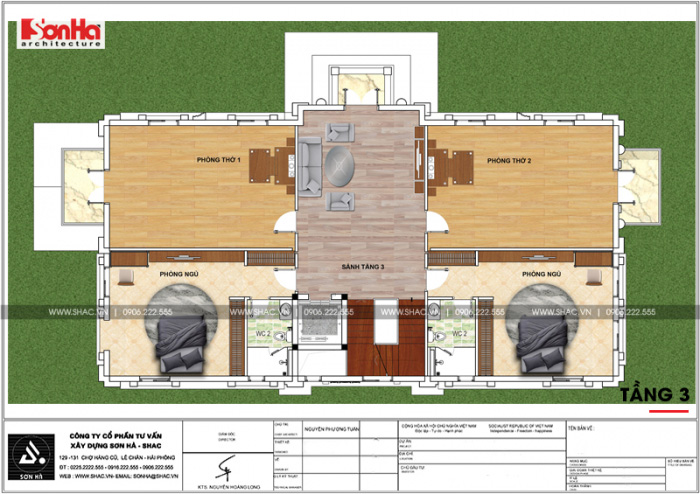 Thiết kế công năng tầng 3 biệt thự có tầng hầm có hồ bơi