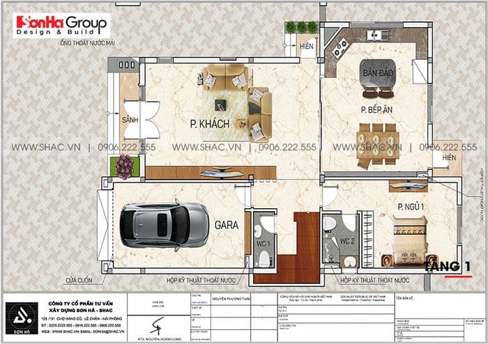 thiết kế biệt thự 2 tầng có gara