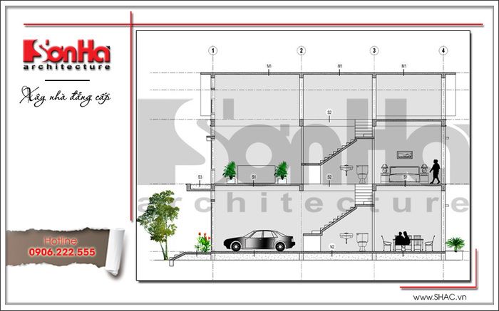 thiết kế biệt thự 2 tầng có gara