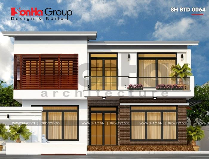 thiết kế biệt thự 2 tầng có gara