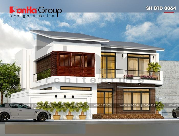 thiết kế biệt thự 2 tầng có gara