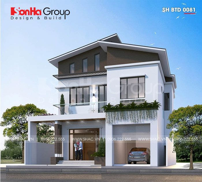 thiết kế biệt thự 2 tầng có gara