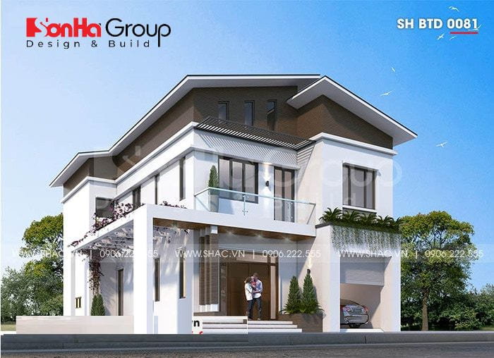 thiết kế biệt thự 2 tầng có gara