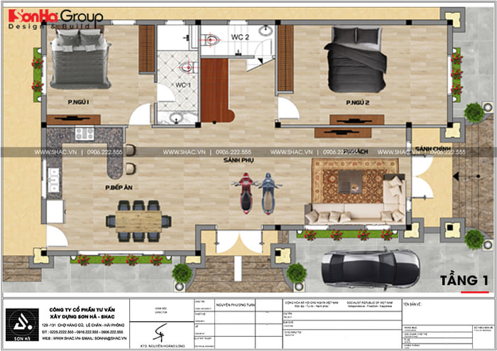 thiết kế biệt thự 2 tầng có gara