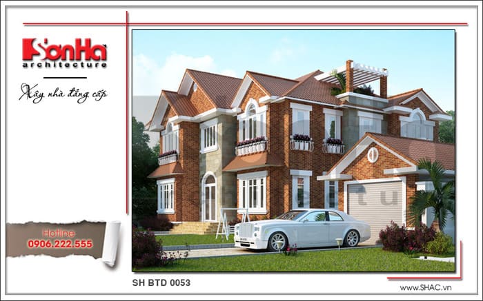 thiết kế biệt thự 2 tầng có gara