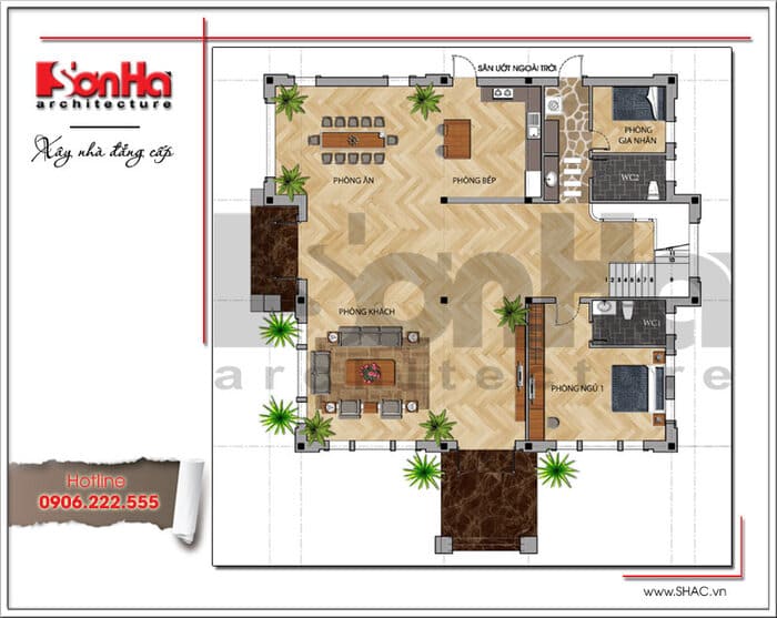 thiết kế biệt thự 2 tầng có gara