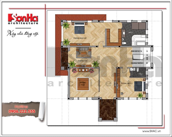 thiết kế biệt thự 2 tầng có gara