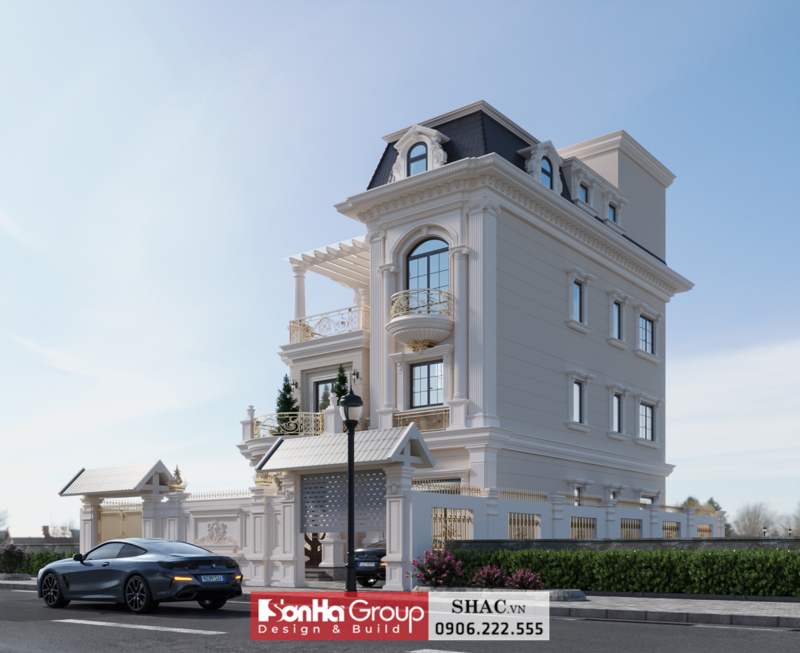 thiết kế biệt thự đẹp Bắc Ninh Mẫu thiết kế biệt thự tân cổ điển 4 tầng tại Bắc Ninh - SH BTP 0173 35