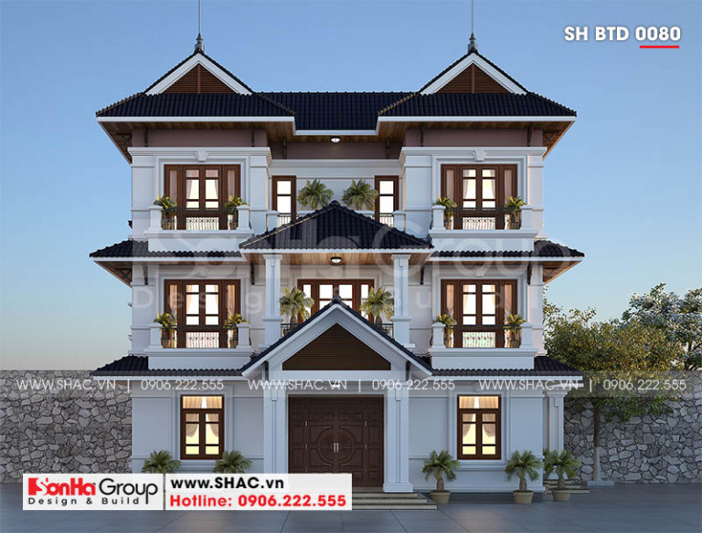 mẫu biệt thự song lập 3 tầng hiện đại