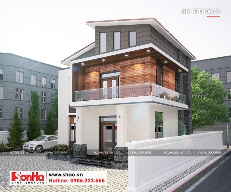 thiết kế nhà mái lệch 2 tầng