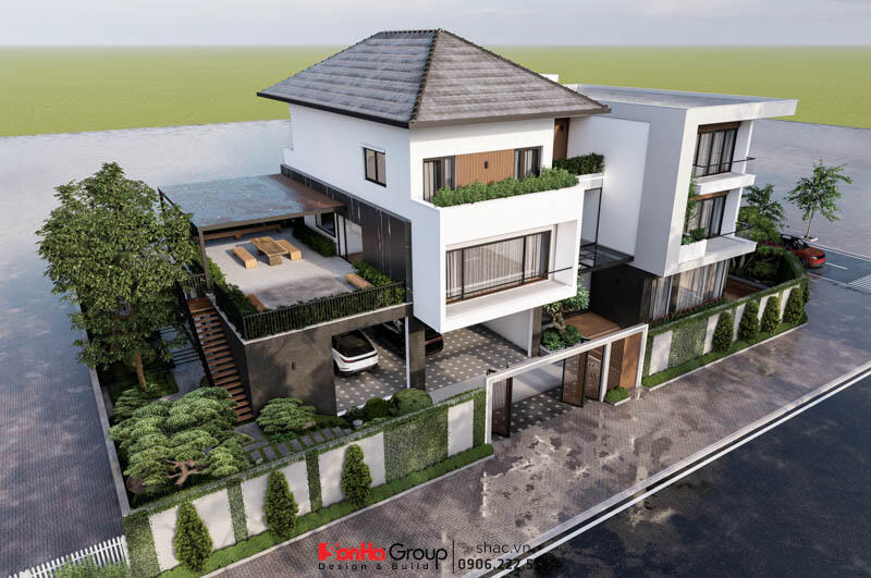 Biệt thự hiện đại 4 tầng Biệt thự sân vườn kiểu Nhật song lập 500m2