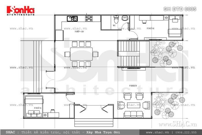 sơ đồ nhà 2 tầng 3 phòng ngủ