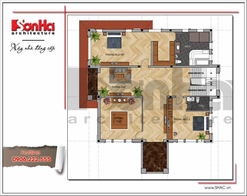 thiết kế nhà 2 tầng 6 phòng ngủ