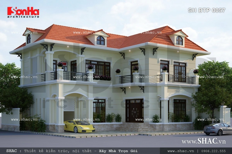 thiết kế nhà 2 tầng 6 phòng ngủ