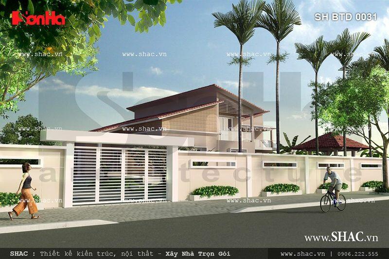 Thiết kế nhà 2 tầng 5 phòng ngủ phòng thờ tầng 1