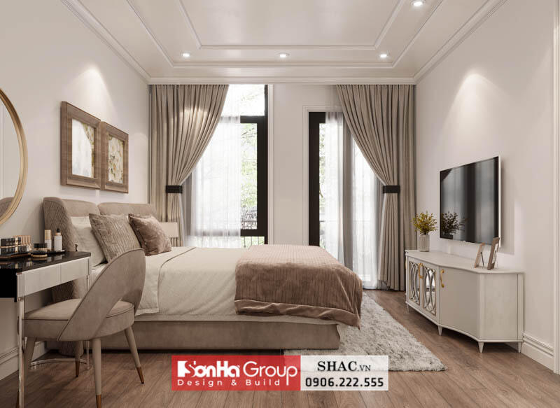 Bài trí nội thất phòng ngủ tông màu ghi sáng