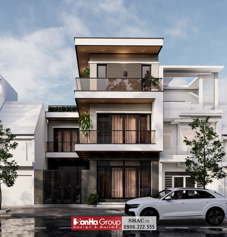 Mặt tiền hiện đại trong biệt thự 3 tầng