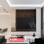 Thiết kế phòng khách với tông màu trắng và các màu trung tính chủ đạo