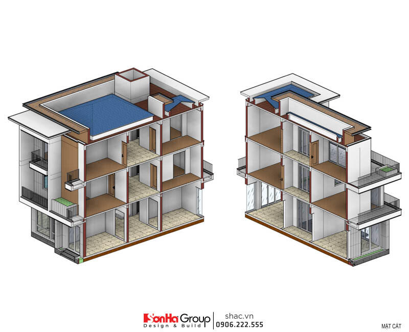Thiết kế và thi công trọn gói biệt thự hiện đại 3 tầng Quảng Bình - SH BTD 0106 7