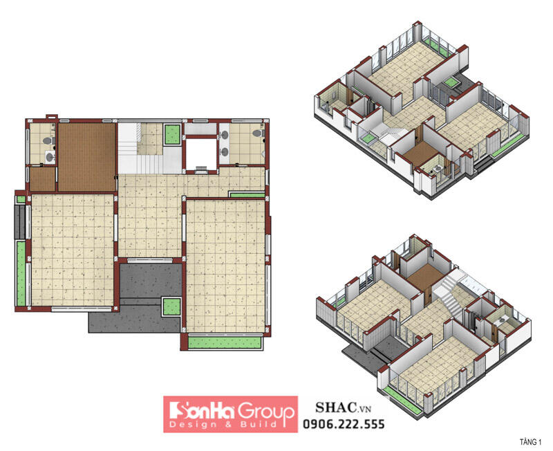 Thiết kế mặt bằng biệt thự tầng 1 tại Quảng Bình