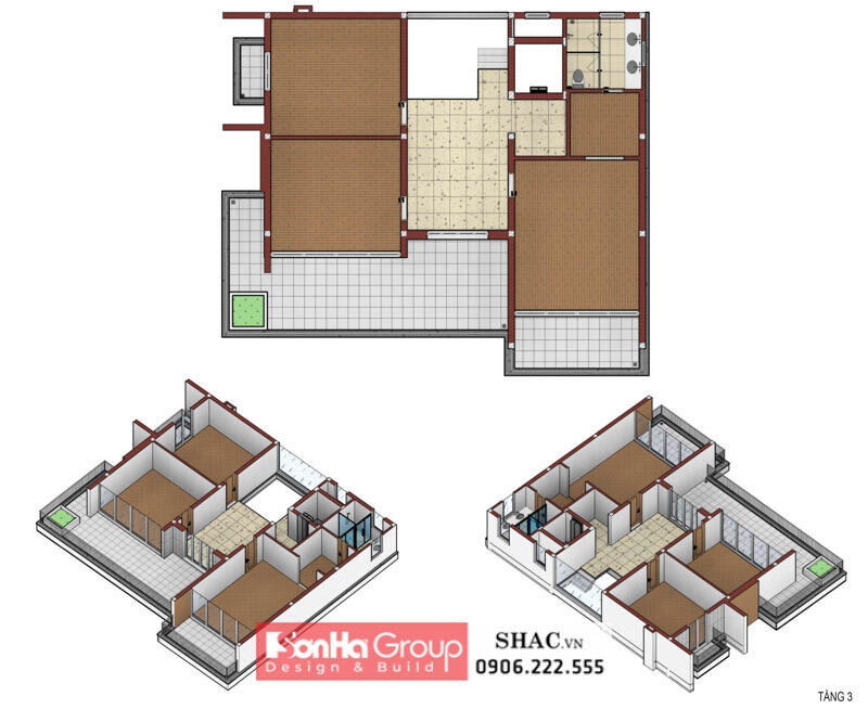 Thiết kế mặt bằng biệt thự tầng 3 tại Quảng Bình