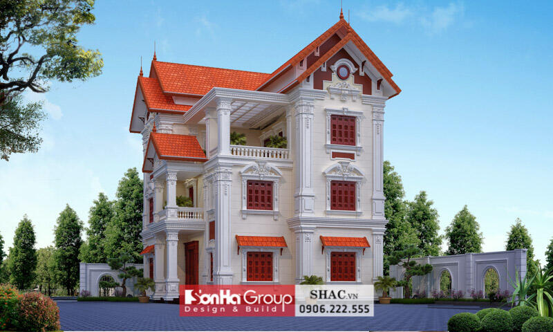 Mẫu biệt thự tân cổ điển 3 tầng thiết kế kiến trúc ấn tượng - SH BTP 0191 2