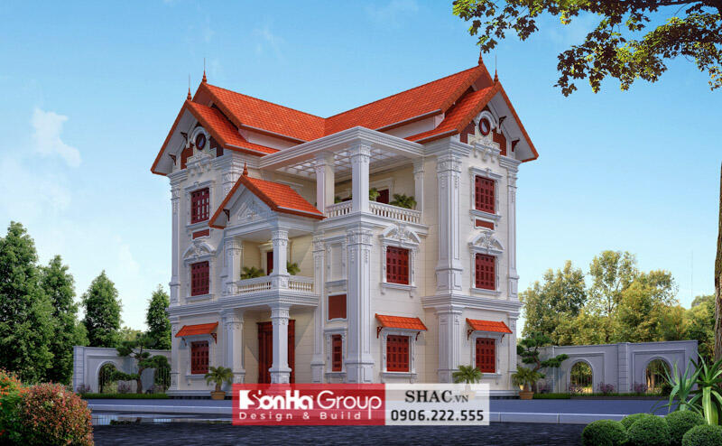 Mẫu biệt thự tân cổ điển 3 tầng thiết kế kiến trúc ấn tượng - SH BTP 0191 1