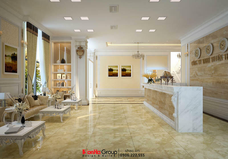 Hình ảnh nội thất sảnh khách sạn Thiên Thanh đồng bộ với phong cách kiến trúc