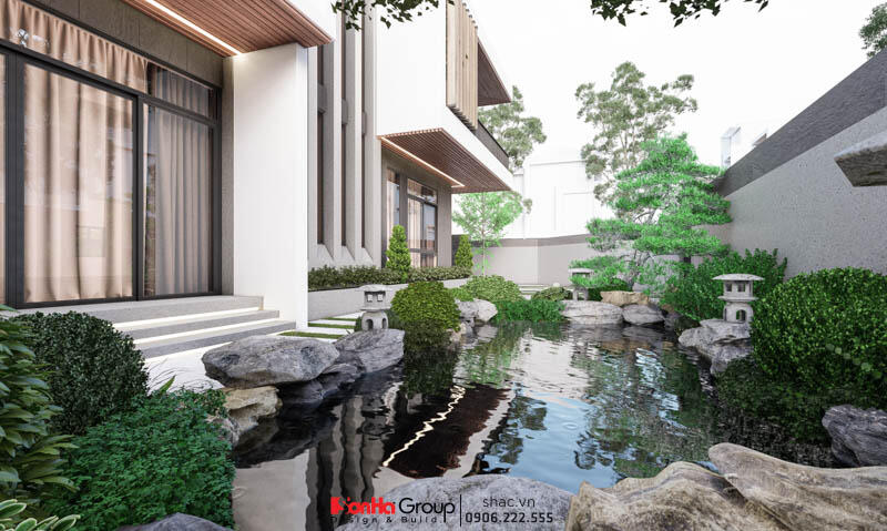 Sân vườn Nhật Bản trong biệt thự 2 tầng tại Bình Dương hơn 500m2