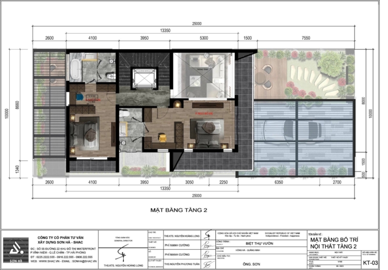 Mặt bằng tầng 1 biệt thự 3 tầng hiện đại mái bằng kiểu Nhật 250m2