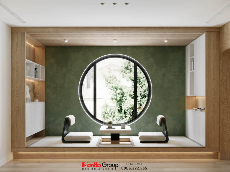 Khung cửa sổ tròn thơ mộng đậm nét Nhật