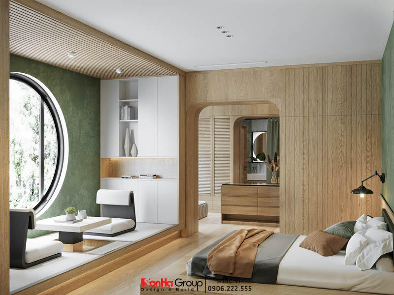 Nội thất chân thấp, ghế bệt và hệ tủ quần áo gỗ