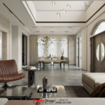 Không gian khách bếp được cải tạo của biệt thự